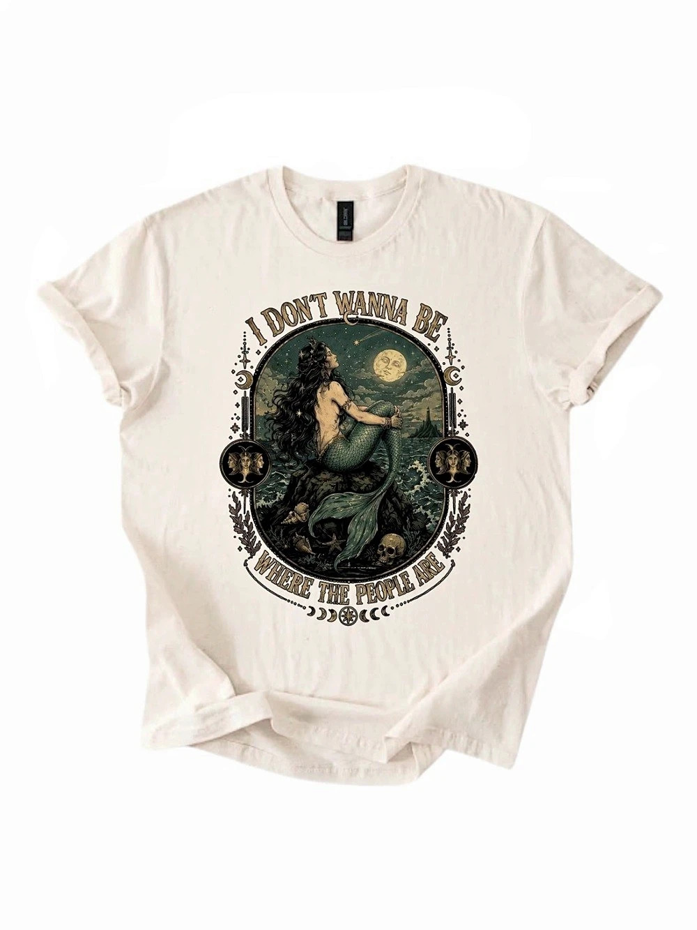 Gildan I Don't Wanna Be Where The People Are Mermaid Graphic Tee Cream